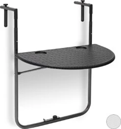 Relaxdays Balkontafel Inklapbaar, Balkon Tafel Rotan, Hangtafel Reling - Zwart -Tuinmeubel Winkel 1123x1200