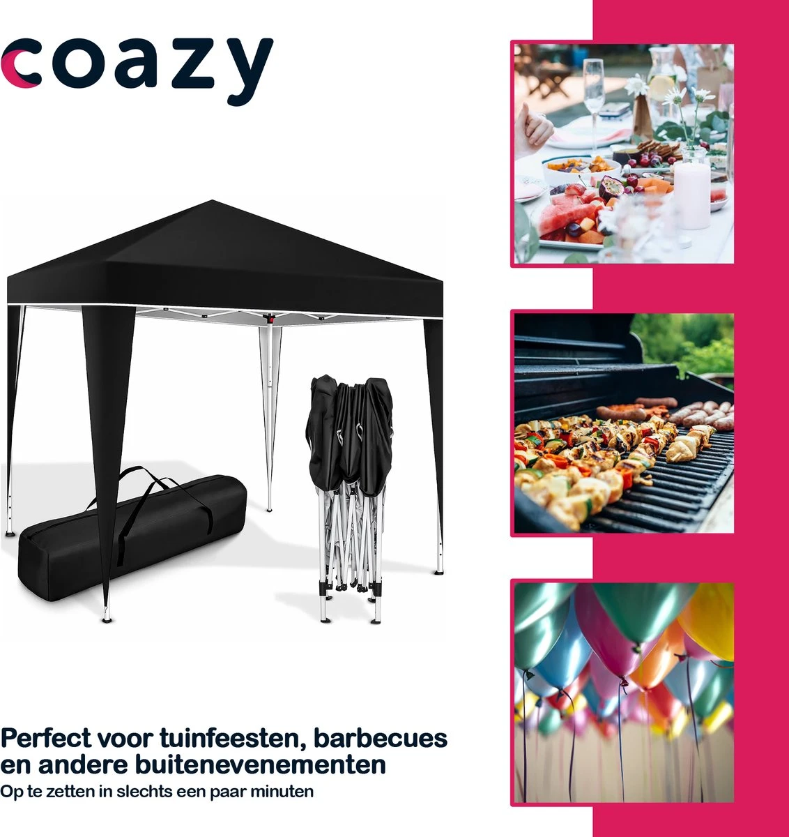 Coazy Waterdichte Partytent 3x3 Meter Opvouwbaar - Paviljoen - Easy Up - Pop-up Tent Met Haringen, Touw En Anti Slip Poten - Waterdicht - Partytenten Weerbestendig 4 Coazy Waterdichte Partytent 3x3 Meter Opvouwbaar - Paviljoen - Easy Up - Pop-up Tent Met Haringen, Touw En Anti Slip Poten - Waterdicht - Partytenten Weerbestendig - Afbeelding 4