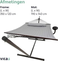 Vita5 Hangmat Met Standaard En Spreidstok – 2 Persoons – Incl. Bekerhouder - Afneembaar Kussen – Uv-bestendig – Lichtgrijs -Tuinmeubel Winkel 1153x1200 2