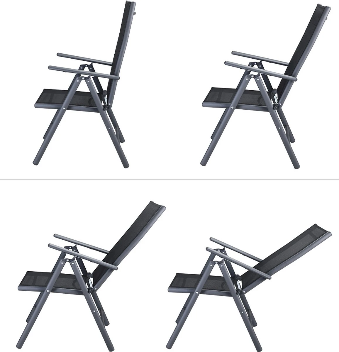 Tuinset 4 + 1 Klapstoelen Tuintafel – Aluminium 80x80cm - Grijs 5 Tuinset 4 + 1 Klapstoelen Tuintafel – Aluminium 80x80cm - Grijs - Afbeelding 5