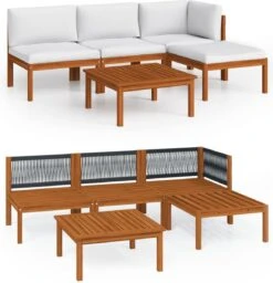 Decoways - 5-delige Loungeset Met Kussens Massief Acaciahout Crèmekleurig -Tuinmeubel Winkel 1157x1200