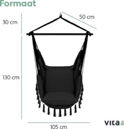 Vita5 XXL Hangstoel - Binnen&Buiten Hangnest - Incl. 2 Kussens En Boekenvak - Volwassenen&Kinderen - Hangmatstoel Tot 225kg - Zwart -Tuinmeubel Winkel 1159x1200 4