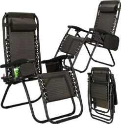 Springos Tuinstoel | Ligstoel | Opvouwbaar | Verstelbaar | Ergonomische Hoofdsteun | Bruin / Zwart -Tuinmeubel Winkel 1166x1200