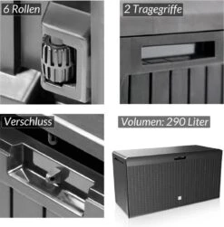 Prosperplast Opbergbox Met Deksel – Waterdicht Wielen 290 L -Antraciet -Tuinmeubel Winkel 1182x1200