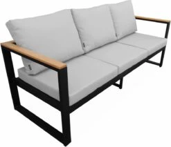Loungeset 5 Plaatsen Van Aluminium En Eucalyptus – NAZCA – Antraciet Structuur, Lichtgrijs Kussens -Tuinmeubel Winkel 1200x1035 1