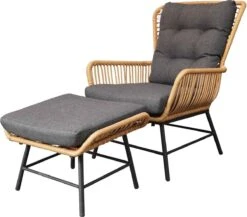 BUITEN Living Dex Wicker Loungestoel Tuin Incl. Wicker Voetenbank | Wicker + Aluminium | Bamboe Antraciet -Tuinmeubel Winkel 1200x1056