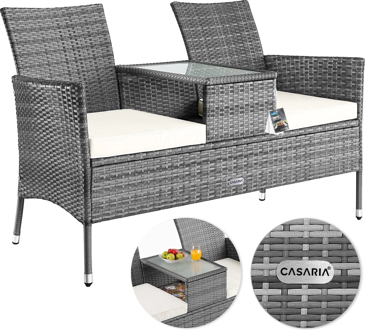 Casaria Polyrattan Tuinbank - Incl. Tafel & Kussens 7 Cm - Grijs 8 Casaria Polyrattan Tuinbank - Incl. Tafel & Kussens 7 Cm - Grijs - Afbeelding 8