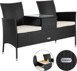 Casaria Polyrattan Tuinbank - Incl. Kussen - 143x55x88 Cm Zwart -Tuinmeubel Winkel 1200x1101 1