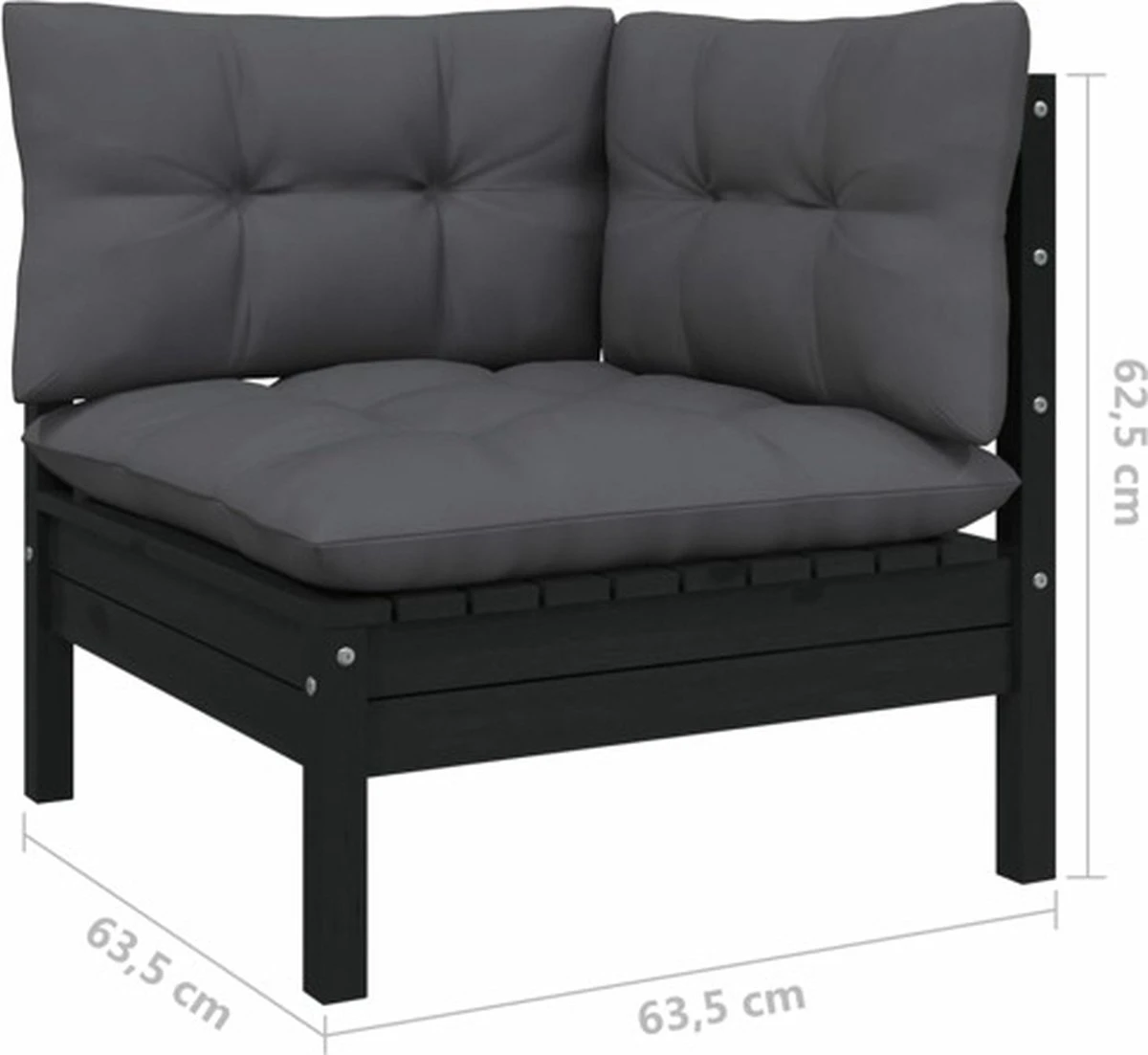 VidaXL 3-delige Loungeset Met Kussens Massief Grenenhout Zwart 5 VidaXL 3-delige Loungeset Met Kussens Massief Grenenhout Zwart - Afbeelding 5