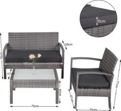Casaria Polyrattan Loungeset – 2 Stoelen 1 Bank 1 Tafel - Antraciet -Tuinmeubel Winkel 1200x1104 4