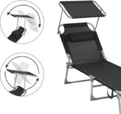 Ligstoel Met Hoofdsteun En Zon Bescherming Verstelbare Rugleuning Inklapbaar Donker Grijs Ligbed Tuin -Tuinmeubel Winkel 1200x1137 1