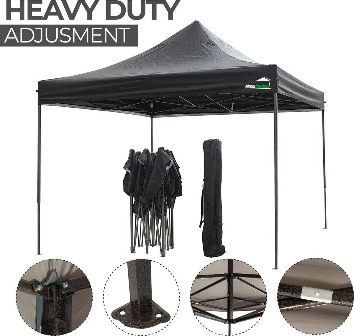 MaxxGarden Easy-up Partytent - 3x3m - Standaard - Waterdicht - Opvouwbaar - Inclusief Draagtas - Zwart 2 MaxxGarden Easy-up Partytent - 3x3m - Standaard - Waterdicht - Opvouwbaar - Inclusief Draagtas - Zwart - Afbeelding 2