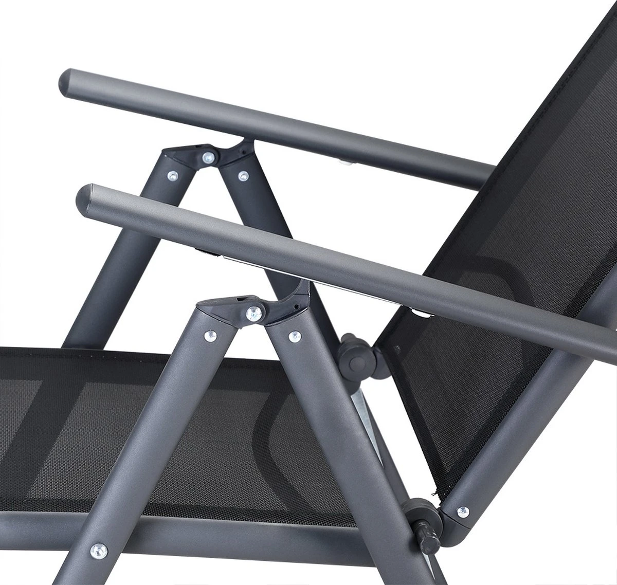 Tuinset 4 + 1 Klapstoelen Tuintafel – Aluminium 80x80cm - Grijs 3 Tuinset 4 + 1 Klapstoelen Tuintafel – Aluminium 80x80cm - Grijs - Afbeelding 3