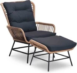 BUITEN Living Dex Wicker Loungestoel Tuin Incl. Wicker Voetenbank | Wicker + Aluminium | Bamboe Antraciet -Tuinmeubel Winkel 1200x1139 2