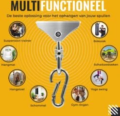 Itstrong® Plafondhaak Ophangsysteem Voor Binnen & Buiten – Ophanghaak Voor Bokszak – Schommel – Schommelstoel – Hangstoel - RVS -Tuinmeubel Winkel 1200x1166