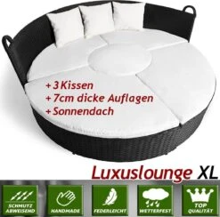 Casaria Polyrattan Zonne-Eiland Ø185cm – Incl. Kussens - Zwart Crème -Tuinmeubel Winkel 1200x1184 5