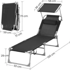 Ligstoel Met Hoofdsteun En Zon Bescherming Verstelbare Rugleuning Inklapbaar Donker Grijs Ligbed Tuin -Tuinmeubel Winkel 1200x1189 3