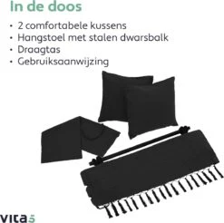 Vita5 XXL Hangstoel - Binnen&Buiten Hangnest - Incl. 2 Kussens En Boekenvak - Volwassenen&Kinderen - Hangmatstoel Tot 225kg - Zwart -Tuinmeubel Winkel 1200x1194 1