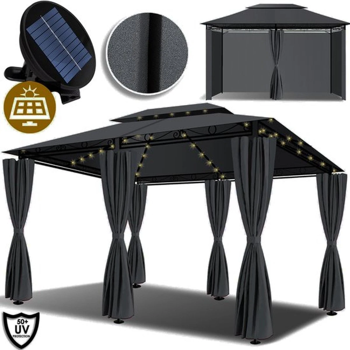 El Jardin - Partytent - 4x3 - Waterdicht Dak - Wanden - Solar - Antraciet Paviljoen 5 El Jardin - Partytent - 4x3 - Waterdicht Dak - Wanden - Solar - Antraciet Paviljoen - Afbeelding 5