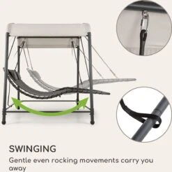 Blumfeldt Palermo Schommelbank - Hollywoodschommel 130 X 207 Cm - Ligbed Met Dak - Schommelstoel Voor 2 Personen - Tuinbank Inclusief Nekkussens - Stalen Frame En Polyester Dak - Grijs -Tuinmeubel Winkel 1200x1197 4