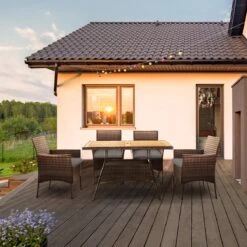 Teamson Home 5-Delig Diningset - Tuinset - Tuinmeubelen - Tafel En 4 Stoelen - Voor Maximaal 4 Personen - Massief Houten Tafelblad - Bruin - 244 X 132 X 84 (cm) -Tuinmeubel Winkel 1200x1200 1021