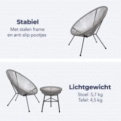 LifeGoods Acapulco Bistroset - 3-Delig - Tuinset Met Bijzettafel - Grijs -Tuinmeubel Winkel 1200x1200 1060