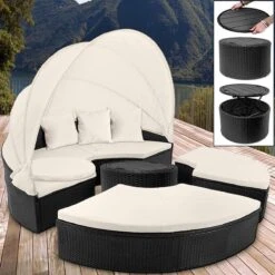 Casaria Polyrattan Zonne-Eiland Ø185cm – Incl. Kussens - Zwart Crème -Tuinmeubel Winkel 1200x1200 1088