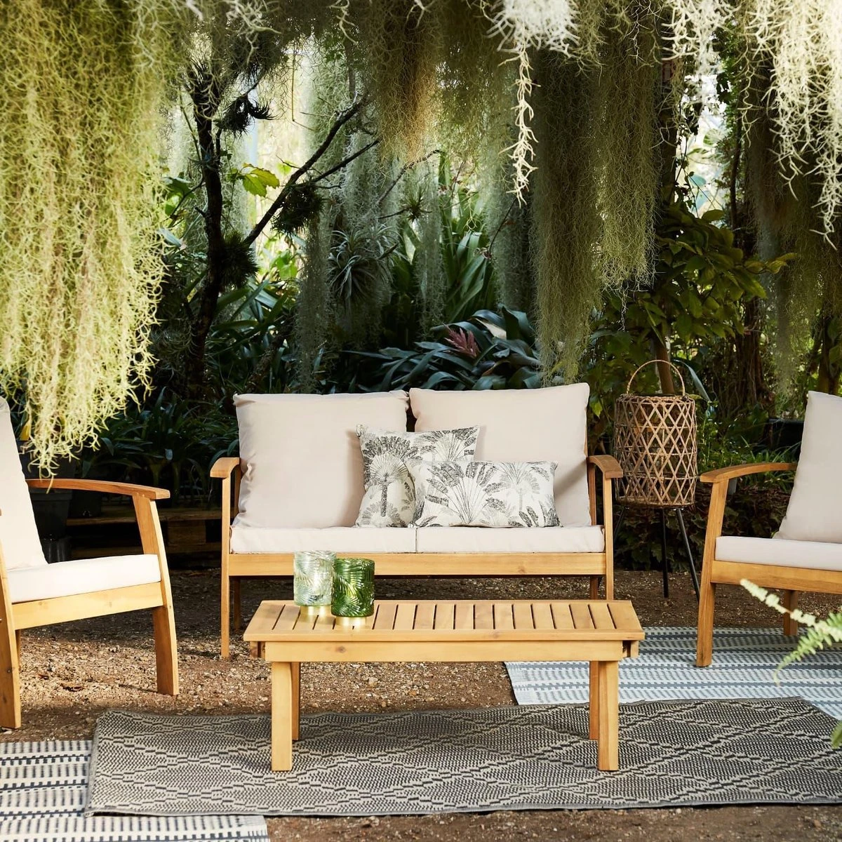 Houten Loungeset 4 Plaatsen - Ushuaïa -ecru Kussens, Bank, Fauteuils En Lage Tafel Van Acacia, Design 2 Houten Loungeset 4 Plaatsen - Ushuaïa -ecru Kussens, Bank, Fauteuils En Lage Tafel Van Acacia, Design - Afbeelding 2