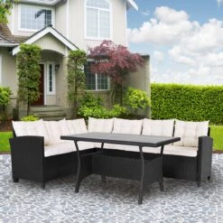 Casaria Polyrattan Tuinset - 15 Delig Voor 6 Personen – Crème Zwart -Tuinmeubel Winkel 1200x1200 1149