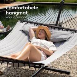 Vita5 Hangmat Met Standaard En Spreidstok – 2 Persoons – Incl. Bekerhouder - Afneembaar Kussen – Uv-bestendig – Lichtgrijs -Tuinmeubel Winkel 1200x1200 1275