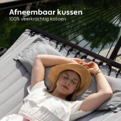 Vita5 Hangmat Met Standaard En Spreidstok – 2 Persoons – Incl. Bekerhouder - Afneembaar Kussen – Uv-bestendig – Lichtgrijs -Tuinmeubel Winkel 1200x1200 1276