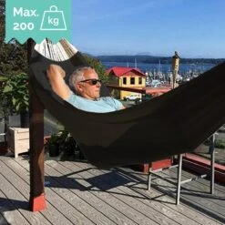 Dubbele Hangmat Zwart Met Spreidstok - 1 Of 2 Persoons - Lig Oppervlak 190x150cm - Lengte 260cm -Tuinmeubel Winkel 1200x1200 1286