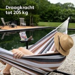 Vita5 Hangmat Met Standaard – 2 Persoons – Incl. Bekerhouder – 205kg Draaggewicht – Blauw/Wit/Bruin -Tuinmeubel Winkel 1200x1200 1290