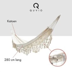 QUVIO Hangmat Voor In De Tuin - Tuinstoelen - Reishangmat Voor Camping, Outdoor En Reizen - Hamock - Katoen Ademend - Maximale Belasting Van 250KG - Lig Oppervlak Van 180 Cm - Geschikt Voor 1 Persoon - Beige -Tuinmeubel Winkel 1200x1200 1299