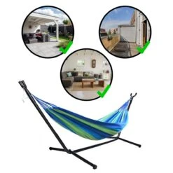Hangmat Met Standaard En Opbergtas – 2 Persoons – Max. Draaggewicht 200Kg – Hangmatset – Hangmatten – Hang Mat Voor Binnen En Buiten – Hangmatstandaard – Hammock – Blauw / Groen -Tuinmeubel Winkel 1200x1200 1344