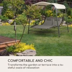 Blumfeldt Palermo Schommelbank - Hollywoodschommel 130 X 207 Cm - Ligbed Met Dak - Schommelstoel Voor 2 Personen - Tuinbank Inclusief Nekkussens - Stalen Frame En Polyester Dak - Grijs -Tuinmeubel Winkel 1200x1200 159