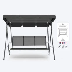 LifeGoods Schommelbank - 3-zits - Tot 250KG - Kantelbaar Dak - UV-bestendig Zonnescherm - 172x104x162cm - Grijs -Tuinmeubel Winkel 1200x1200 184