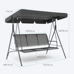 LifeGoods Schommelbank - 3-zits - Tot 250KG - Kantelbaar Dak - UV-bestendig Zonnescherm - 172x104x162cm - Grijs -Tuinmeubel Winkel 1200x1200 187