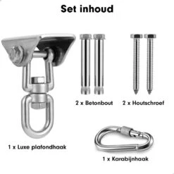 Luxe Ophangsysteem - 180° Schommelen, 360° Roteerbaar - Plafondhaak - Ophanghaak - Hangstoel Buiten - Hangstoel Binnen – Schommelstoel - Schommel - Bokszakken - RVS - Nederlandse Handleiding - -Tuinmeubel Winkel 1200x1200 236