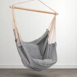 RENALUX Hangstoel Buiten En Binnen - Hangstoel Voor Binnen - Hangstoel Zonder Standaard - Hangstoel Cocoon - Gratis 2 Zachte Kussens - 150 KG - Grijs -Tuinmeubel Winkel 1200x1200 323
