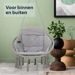 Vita5 Macramé Hangstoel - Voor Binnen En Buiten - Zonder Standaard - Incl. Kussen, Boekenvak En Beschermhoes - Tot 150kg - Grijs 21 Vita5 Macramé Hangstoel - Voor Binnen En Buiten - Zonder Standaard - Incl. Kussen, Boekenvak En Beschermhoes - Tot 150kg - Grijs -Tuinmeubel Winkel 1200x1200 346