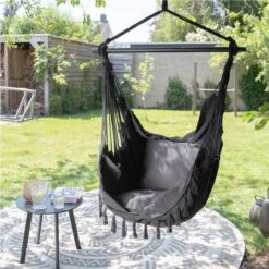 Vita5 XXL Hangstoel - Binnen&Buiten Hangnest - Incl. 2 Kussens En Boekenvak - Volwassenen&Kinderen - Hangmatstoel Tot 225kg - Zwart -Tuinmeubel Winkel 1200x1200 355