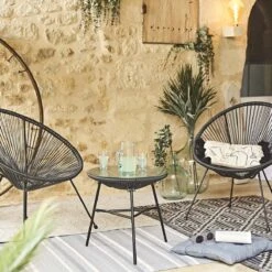 Set Van 2 Design Stoelen Ei-vormig - Acapulco Zwart - Stoelen 4 Poten Retro Design, Plastic Koorden, Binnen/buiten -Tuinmeubel Winkel 1200x1200 370