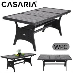 Casaria Polyrattan Tuintafel - WPC Tafelblad 190x90x74 Cm – Zwart -Tuinmeubel Winkel 1200x1200 675