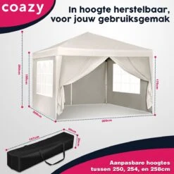 Waterdichte Partytent 3x3 Meter Opvouwbaar Met Zijwanden- Paviljoen Met Zijpanelen - Easy Up - Pop-up Tent Met Haringen, Touw En Anti Slip Poten -Tuinmeubel Winkel 1200x1200 794