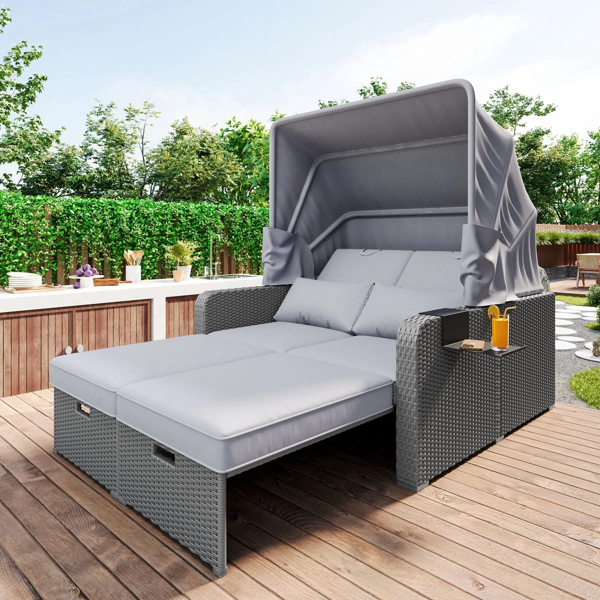 Polyrattan Patio Rieten Meubels Set Voor 2 Personen-Outdoor Rattan Sofa Set Met Intrekbare Luifel-lounge Bank-PE Rotan Loveseat Voor Achtertuin Veranda Tuin Zwembad Balkon-grijs 1 Polyrattan Patio Rieten Meubels Set Voor 2 Personen-Outdoor Rattan Sofa Set Met Intrekbare Luifel-lounge Bank-PE Rotan Loveseat Voor Achtertuin Veranda Tuin Zwembad Balkon-grijs