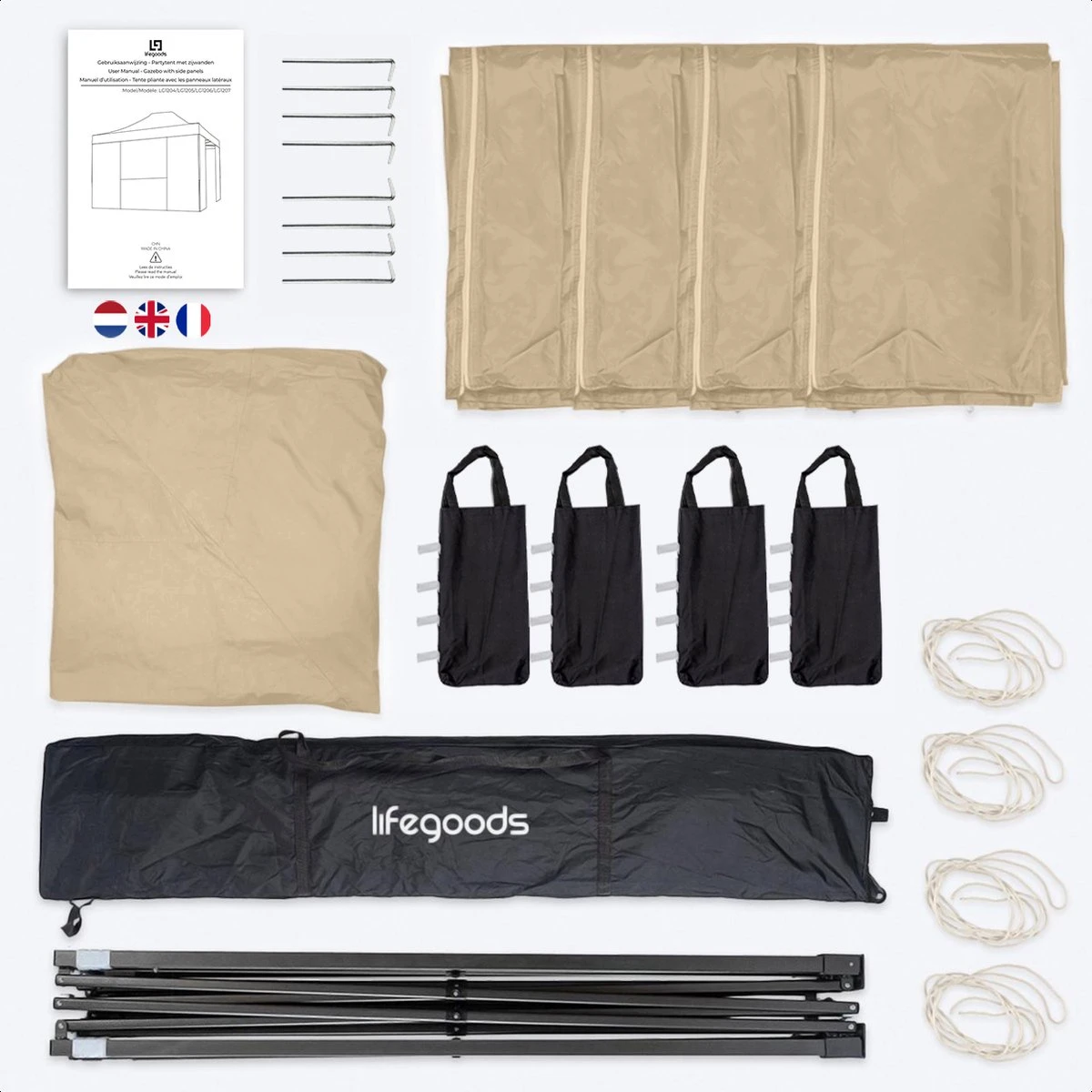 LifeGoods Partytent - 3x4.5 M - Zijwanden - Easy Up - Opvouwbaar - Waterdicht - Draagtas Met Wieltjes - Beige 4 LifeGoods Partytent - 3x4.5 M - Zijwanden - Easy Up - Opvouwbaar - Waterdicht - Draagtas Met Wieltjes - Beige - Afbeelding 4