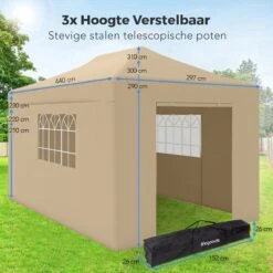 LifeGoods Partytent - 3x4.5 M - Zijwanden - Easy Up - Opvouwbaar - Waterdicht - Draagtas Met Wieltjes - Beige 14 LifeGoods Partytent - 3x4.5 M - Zijwanden - Easy Up - Opvouwbaar - Waterdicht - Draagtas Met Wieltjes - Beige -Tuinmeubel Winkel 1200x1200 814