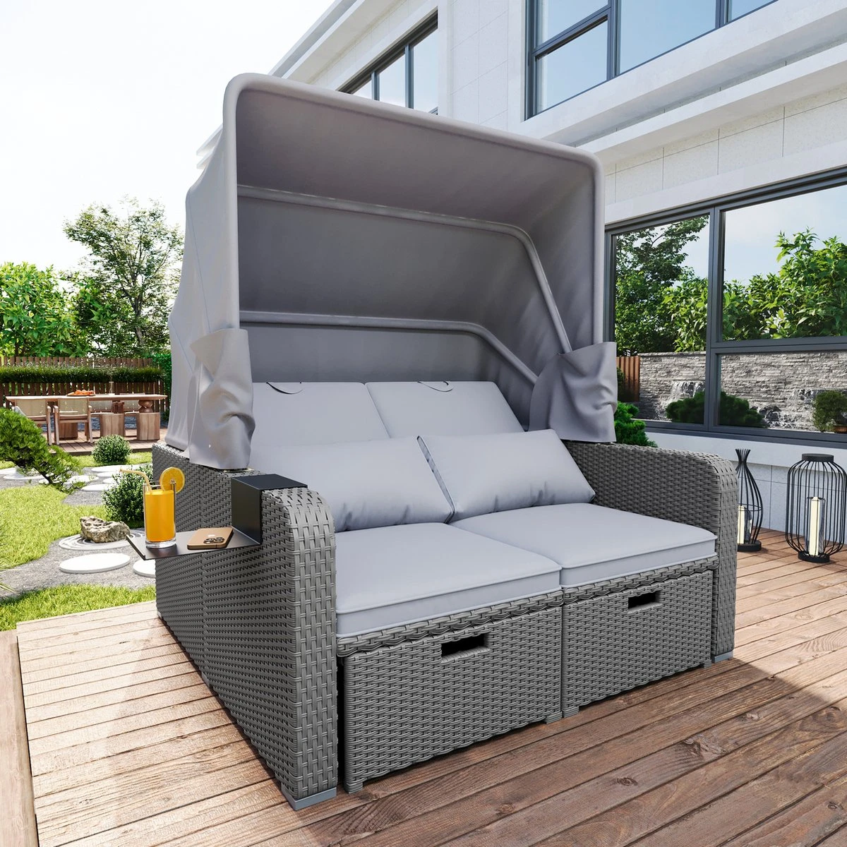 Polyrattan Patio Rieten Meubels Set Voor 2 Personen-Outdoor Rattan Sofa Set Met Intrekbare Luifel-lounge Bank-PE Rotan Loveseat Voor Achtertuin Veranda Tuin Zwembad Balkon-grijs 6 Polyrattan Patio Rieten Meubels Set Voor 2 Personen-Outdoor Rattan Sofa Set Met Intrekbare Luifel-lounge Bank-PE Rotan Loveseat Voor Achtertuin Veranda Tuin Zwembad Balkon-grijs - Afbeelding 6