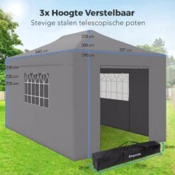 LifeGoods Partytent - 3x4.5 M - Zijwanden - Easy Up - Opvouwbaar - Waterdicht - Draagtas Met Wieltjes - Donkergrijs -Tuinmeubel Winkel 1200x1200 874